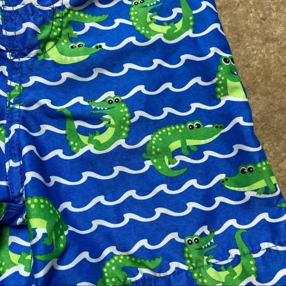 Lily & Dan Blue & Green Alligator Swim Trunks 2T